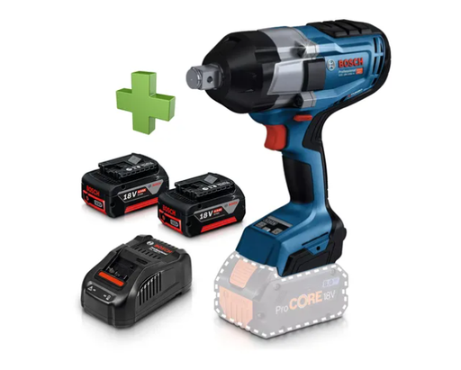 Llave De Impacto A Bateria Biturbo 18Vol. 8Amp. 3/4" BOSCH 1 Baterias 8Amp. Pro Core+ Cargador Rapido 18Vol. 8Amp. GAL1880CV